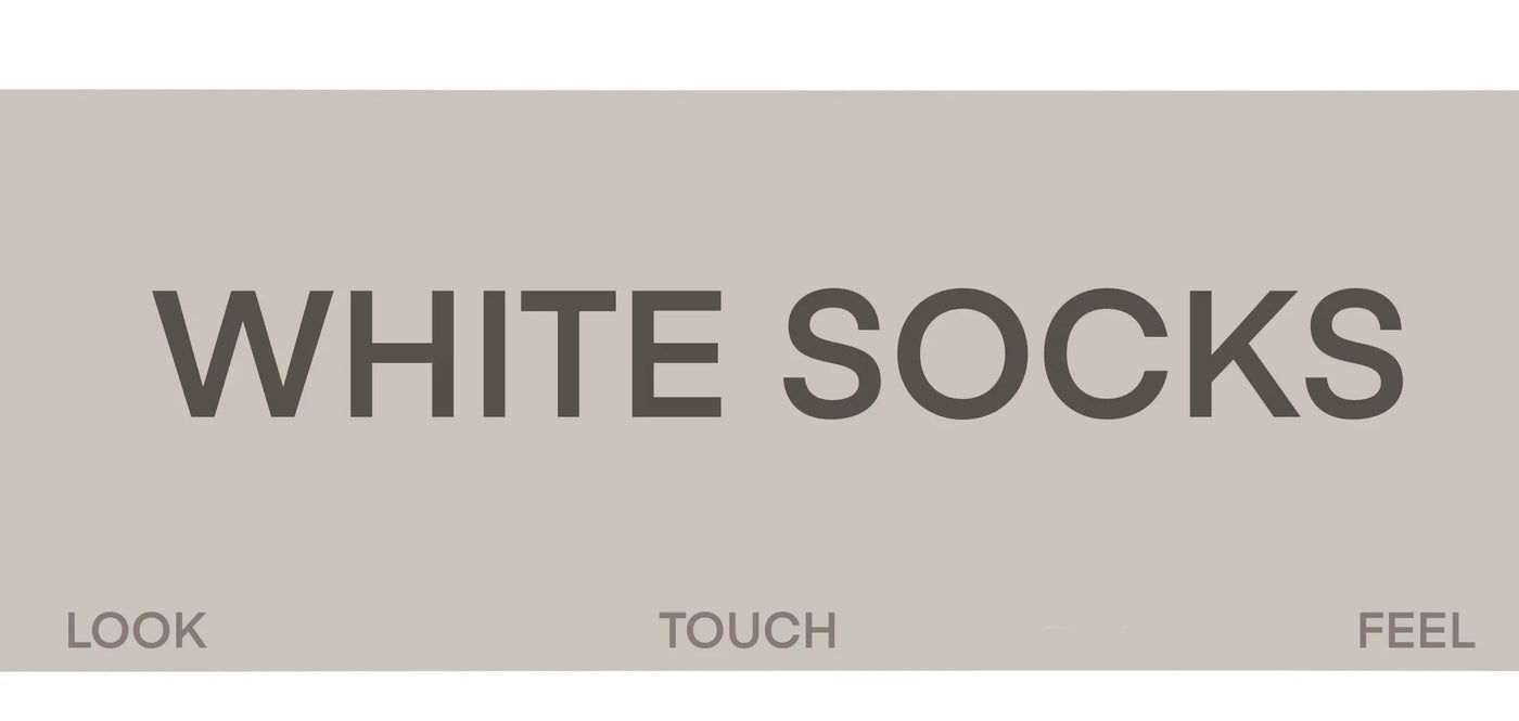 White Socks multi-segment letter-print socks shown in White and Grey with stacked bands.