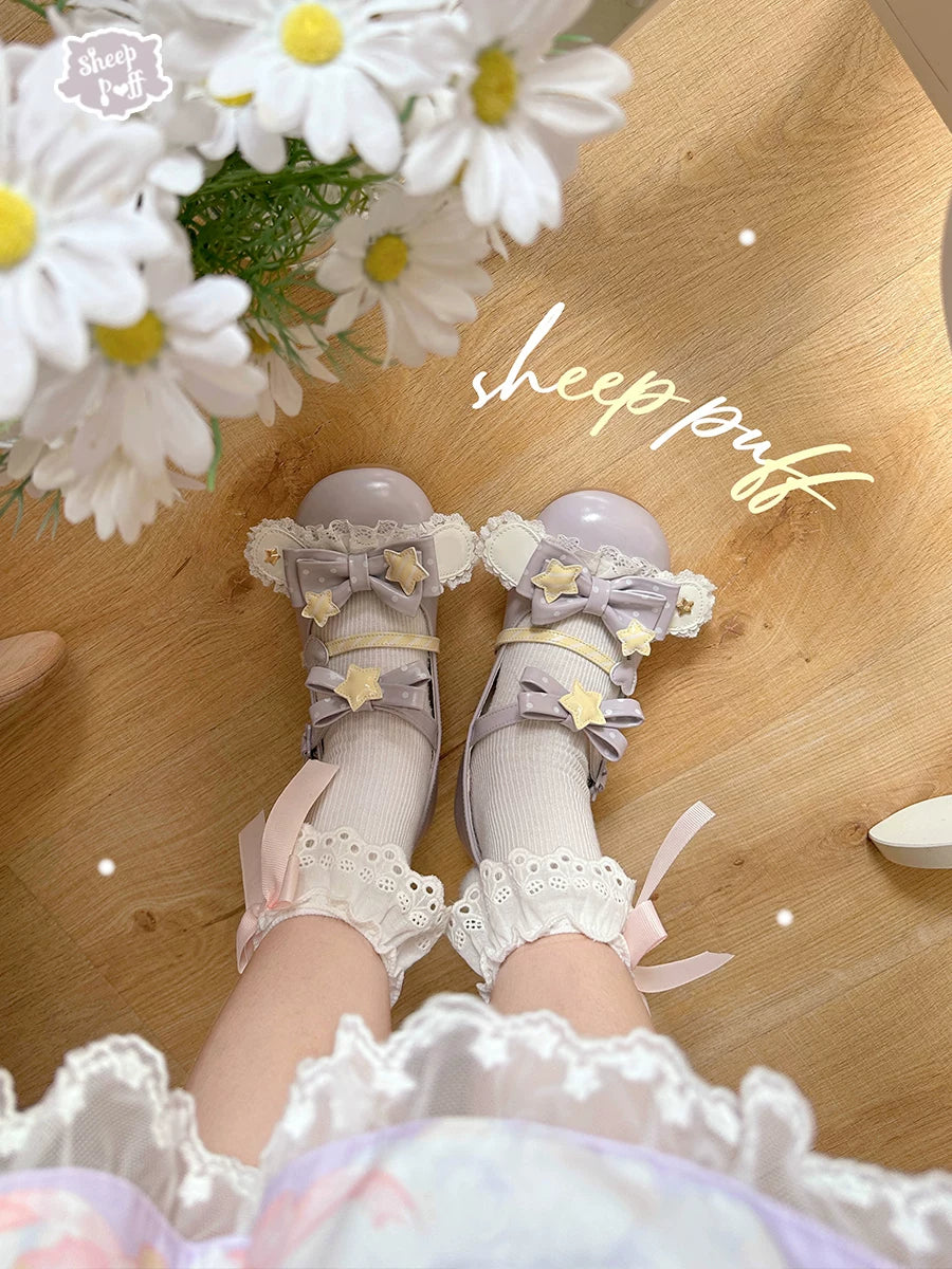 Sheep Puff Puppy Gummy Pro Lolita shoes featuring cute puppy and gummy bear designs in pastel colors.