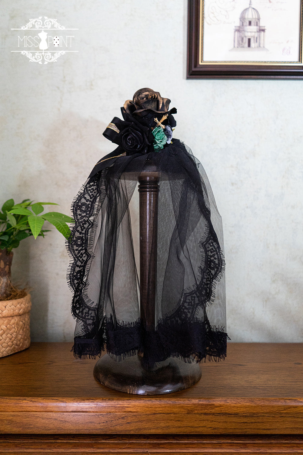 Miss Point - Stripped Lolita Headband Veil Hat Clip Necklace 21548:312942