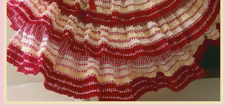 RichLolita - Sugared Cherry - Red Gingham JSK and Vest Dress Collection with Cherry Appliqués