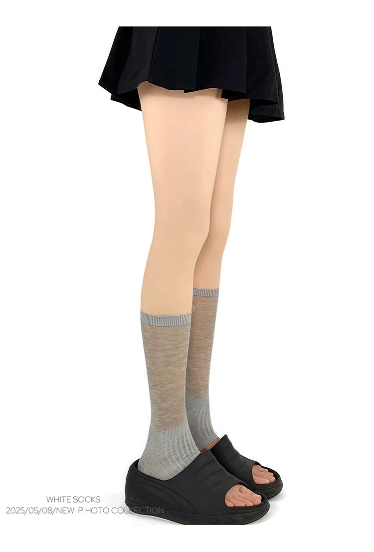 White Socks - Ballet Slouch - Gray Ruched Stirrup Mid-Calf Socks in Mixed-Pair Packs