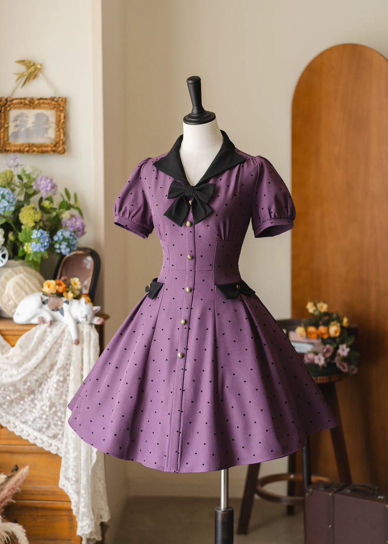 Forest Polka-Dot - Classic Lolita OP Dress With Polka Dots & Pockets Purple S