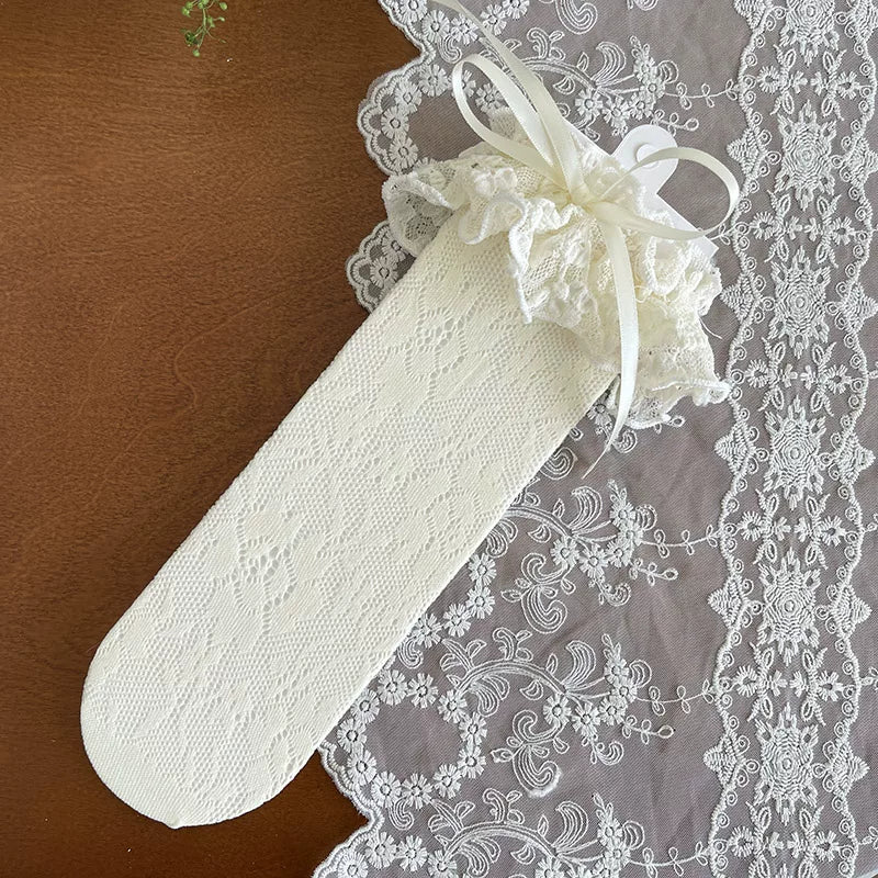 Sock Noble - French Romantic - Lace Mid-Calf Slouch Socks with Ribbon Bows
