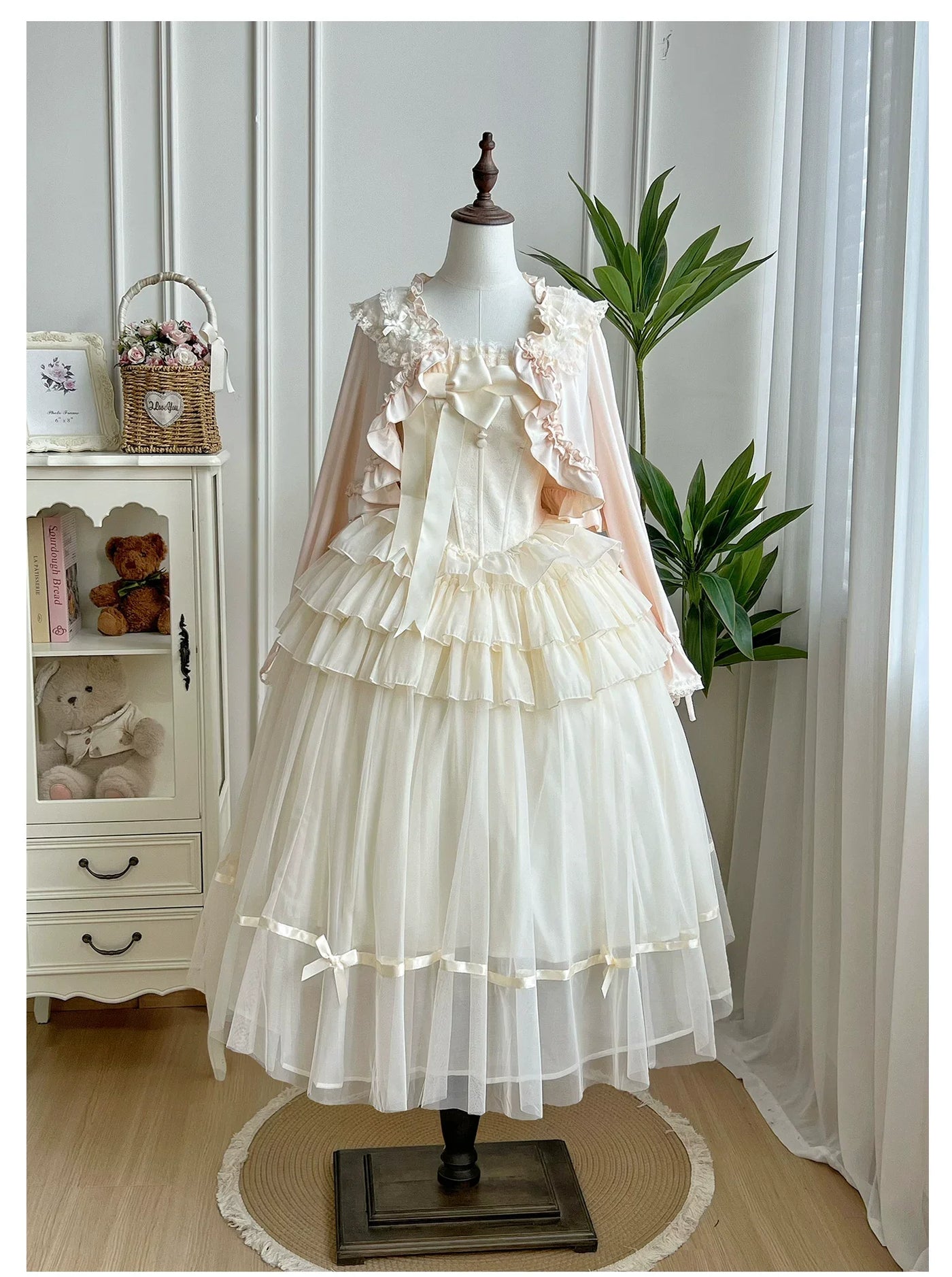 With PUJI - MistKiss Lily - Classic Lolita Tiered Hem JSK Dress, Fishbone Waist
