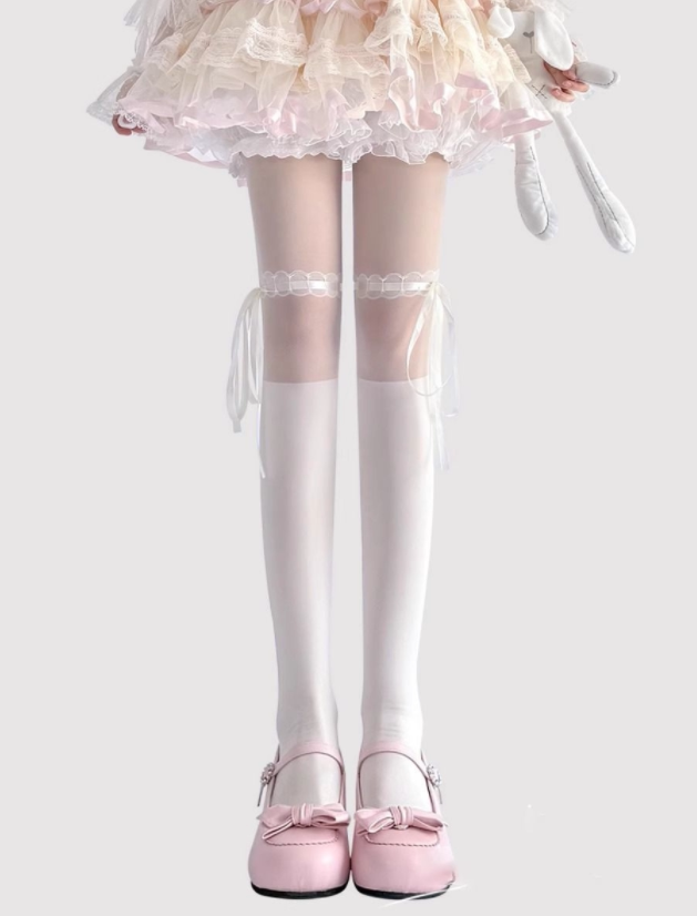 Fantasy Doll - Ribbon Bow - Tights with Upper-Thigh Ribbon Tie Details
