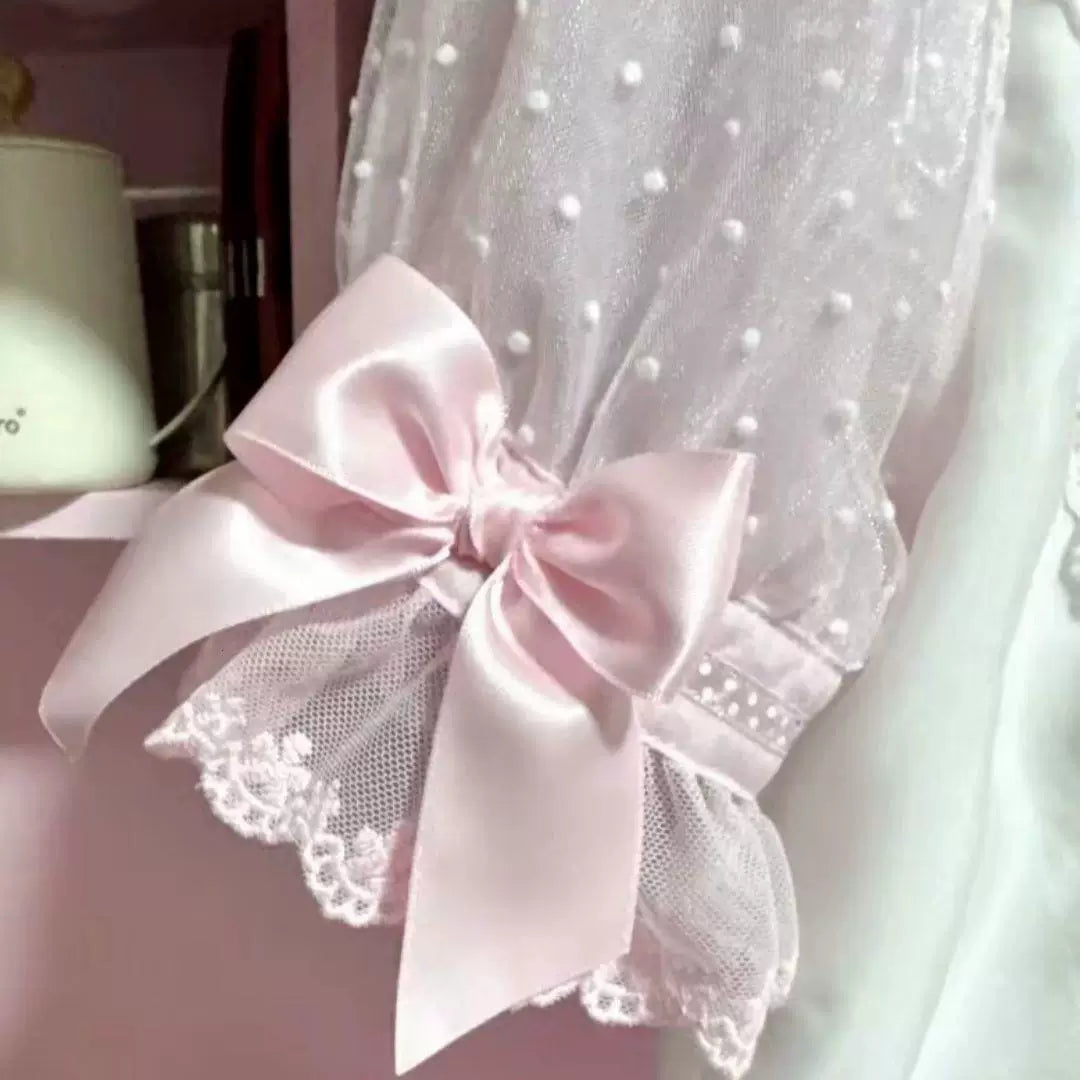 Sweetheart Dream Machine - Sweet Refresh - Sheer Polka-Dot Sleeve Blouse with Lace Trim