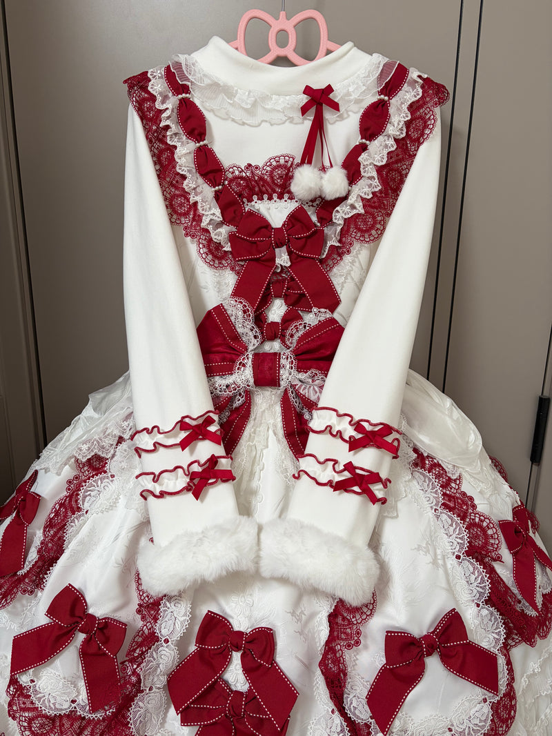 Cat Upon Cat Little Furball 280 Winter Layering Top — Red & White