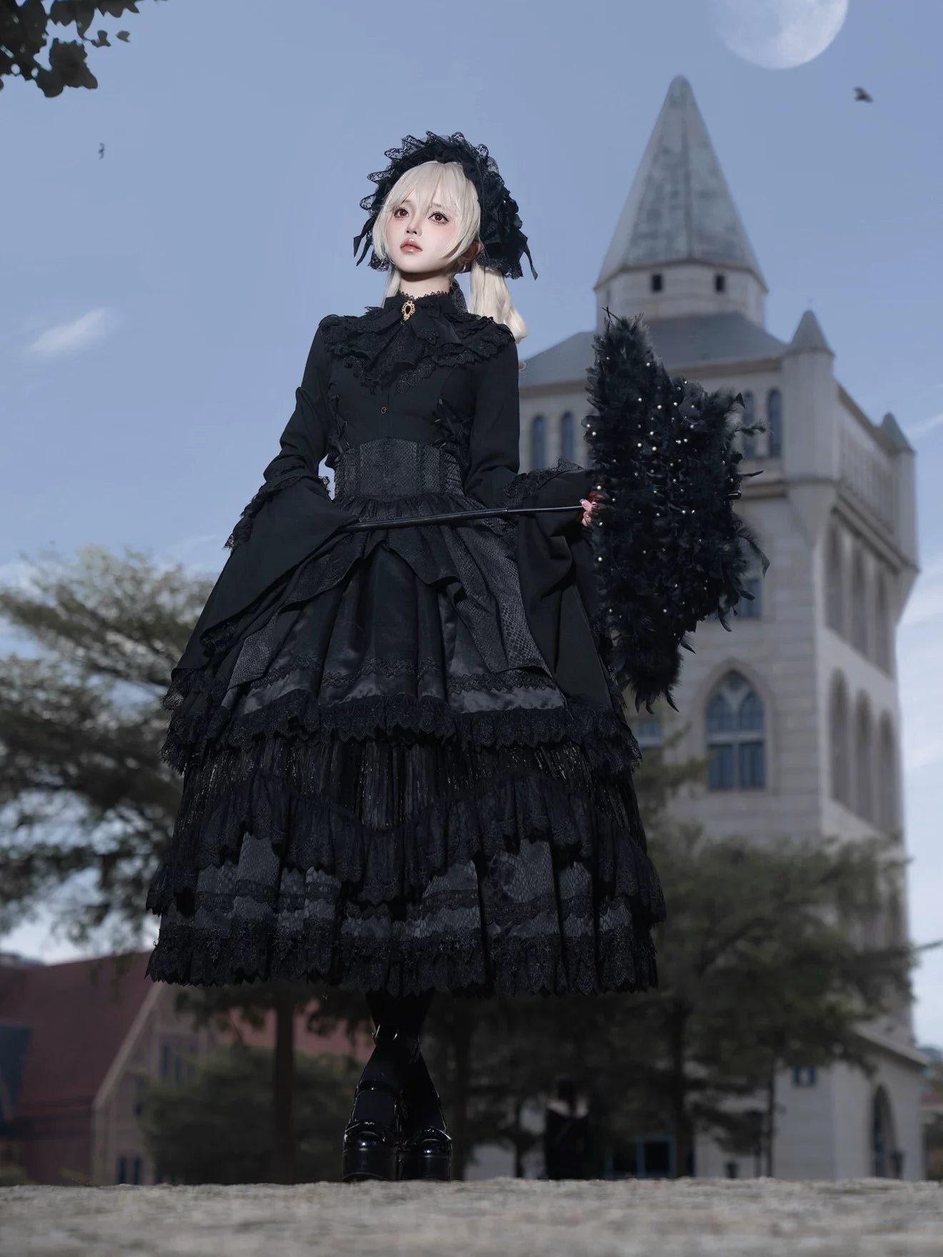 DMFS Lolita - Broken Winged Bat - Gothic Lolita Shirt & SK Set, Bat-wing Shaped Hem