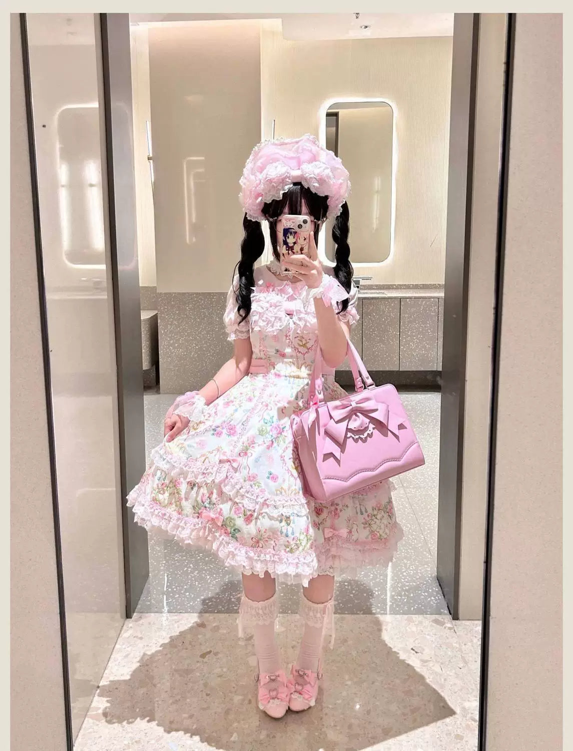 Sweetheart Dream Machine - Vintage Floral Wall - Ruffle-Trimmed Blouse with Doll Collar