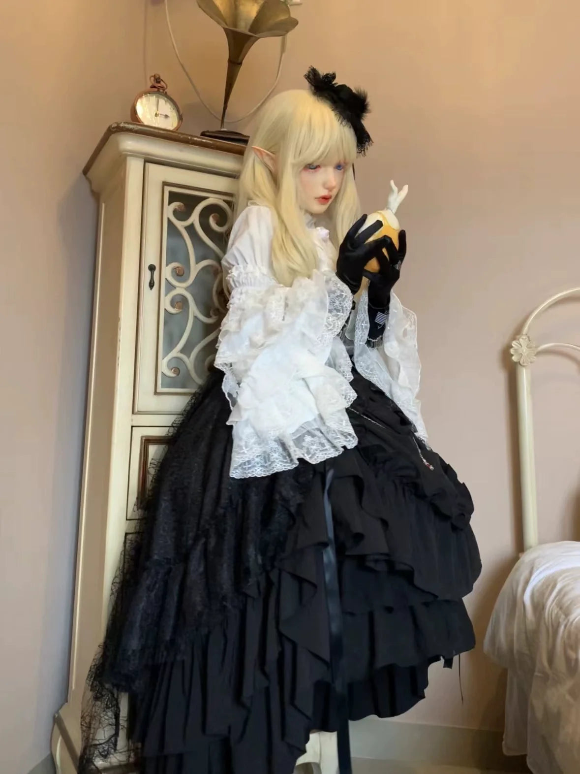 Nightingale Girl - Eternal Taboo - Gothic Lolita Skirt with Princess Sleeve Blouse