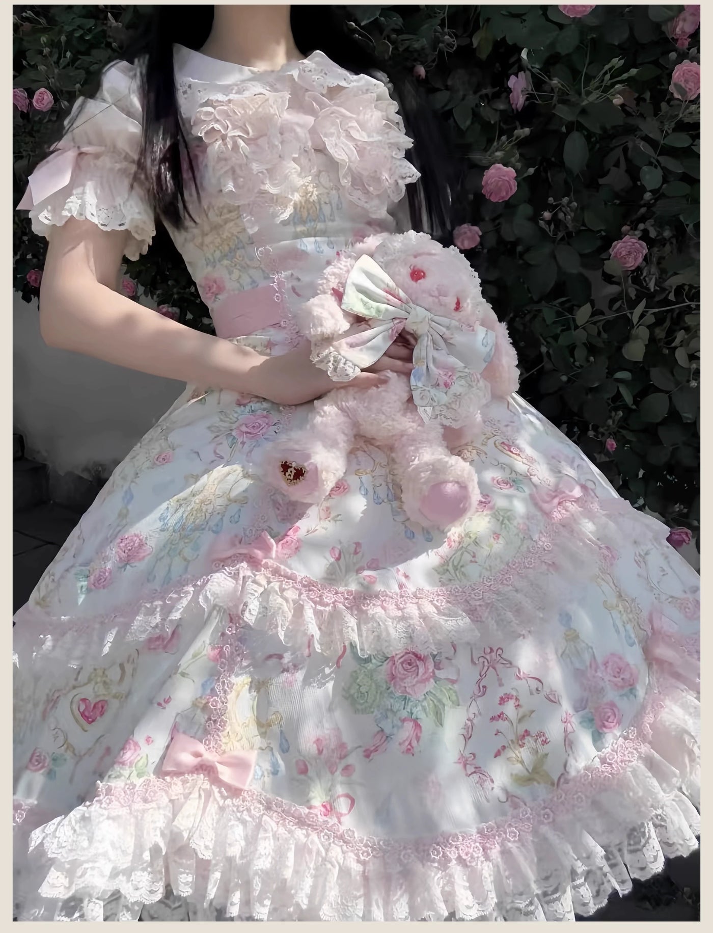 Spring 2025 - Floral Old School Lolita JSK Dress, Lace Trims JSK + Mini Top Hat + Hanamaru Headpiece+ BNT S