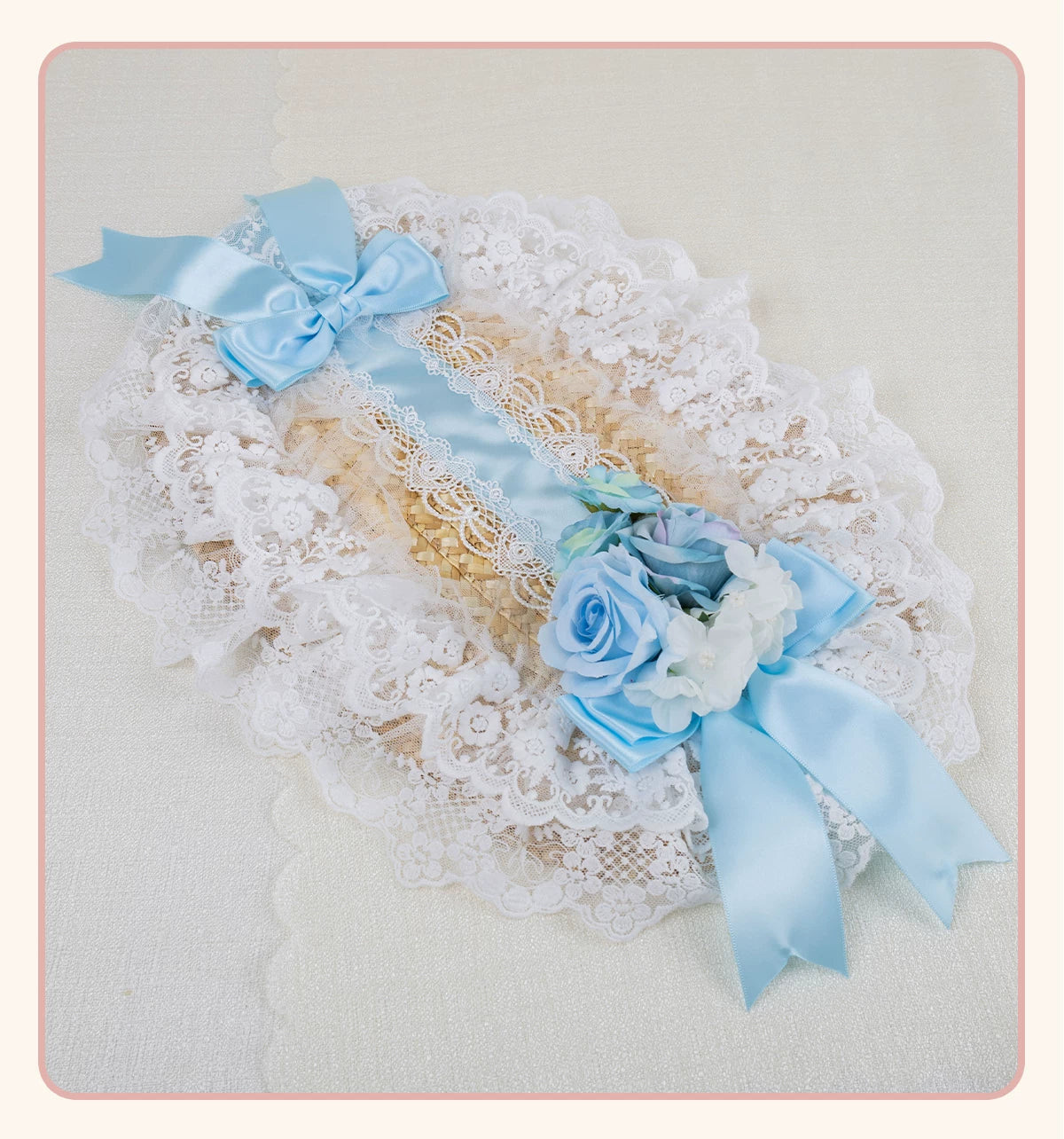 Stardust Rose - Garden Lace Bow - Flat Straw Hat with Lace Trim and Large Bow
