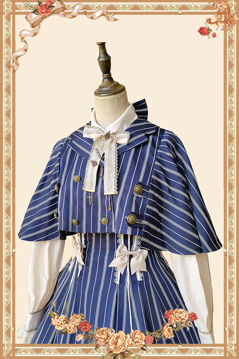 Infanta - Elegant Lolita Stripe High-waist - Jumper Dress Set and Cape SK Skirt