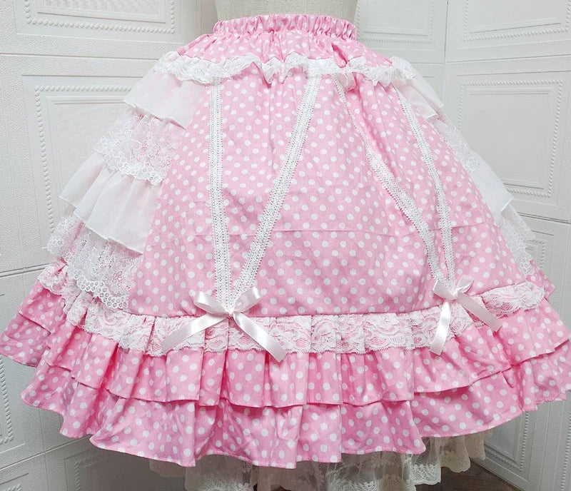 Sweet Angel - Japanese Old School Lolita Skirt - Polka Dots & Lace SK Skirt