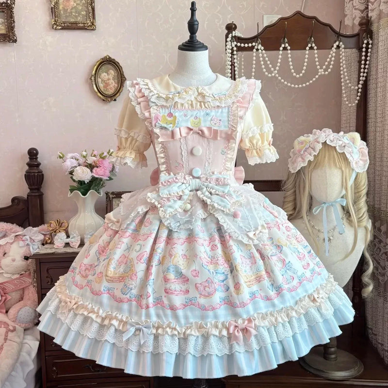 Salty Dots - Sweet Lolita Dessert Print - One-piece dress with tiered