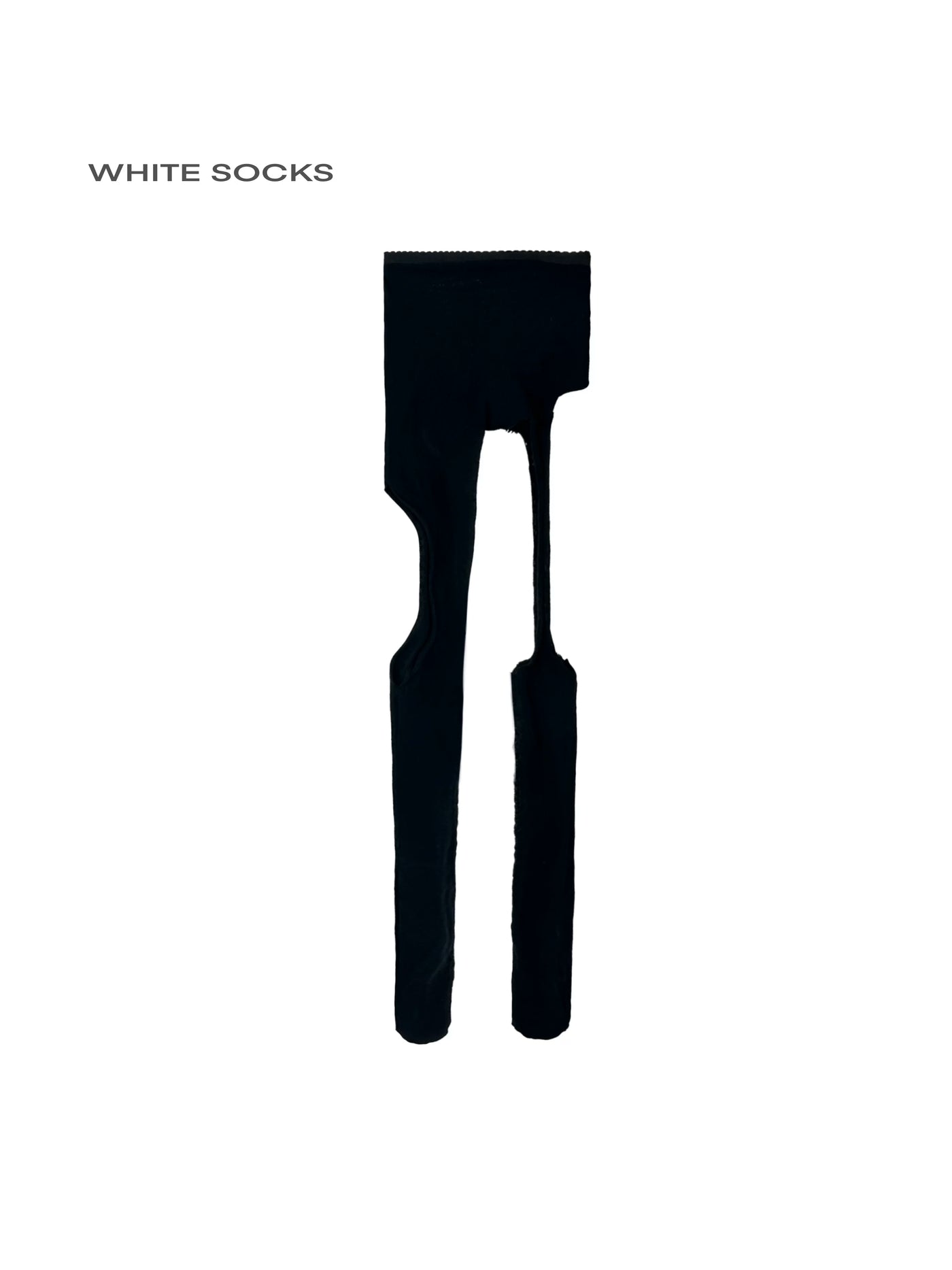 White Socks sheer cutout tights styled with denim shorts and pointed shoes.