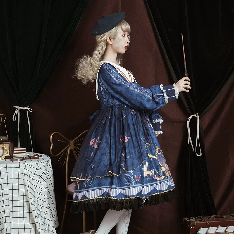 Elegant leopard cat print OP dress by Lolita Fetch featuring butterfly love design, perfect for cute daily wear.