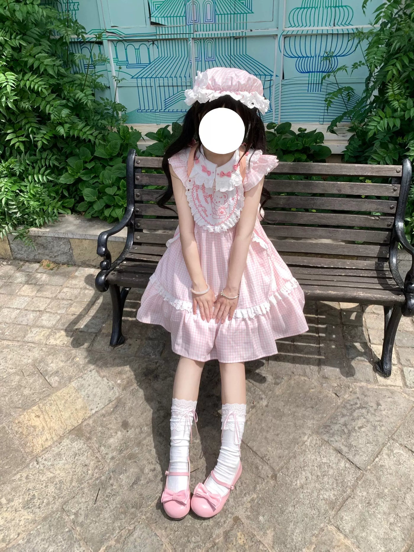 Creamy - Pink Gingham Flutter Sleeve - OP dress with a ruffled bib and tiered skirt