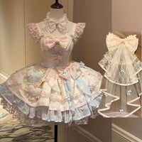 Dream Bunny - Sweetheart Macaron - Pastel JSK dress with layered ruffles - Sweetheart Macaron + bow veil / train (petticoat included) / S