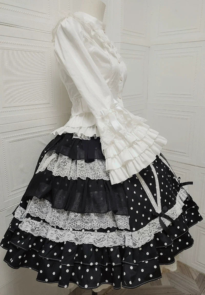 Sweet Angel - Japanese Old School Lolita Skirt - Polka Dots & Lace SK Skirt