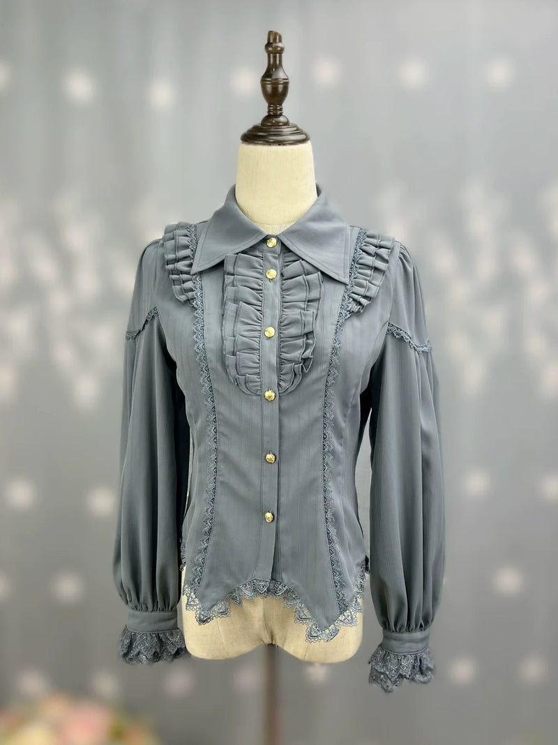 DMFS Lolita - Night Banquet - Pointed Collar Classic Lolita Shirt, Long Sleeve