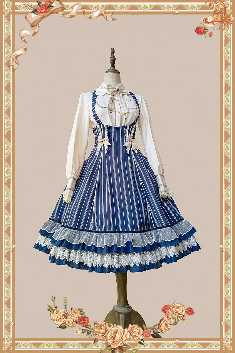 Infanta - Elegant Lolita Stripe High-waist - Jumper Dress Set and Cape SK Skirt