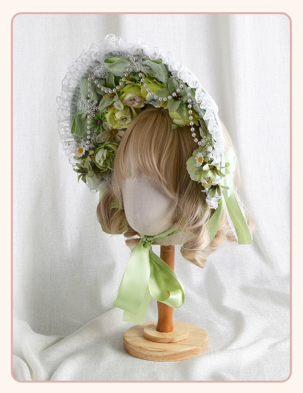 Stardust Rose - Autumn-Winter Dream - Lace-Trimmed Flat Hat with Ribbon Bows