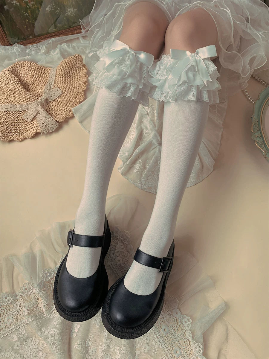 Sock Noble - Flower Banquet Autumn - Layered Lace Bow Socks