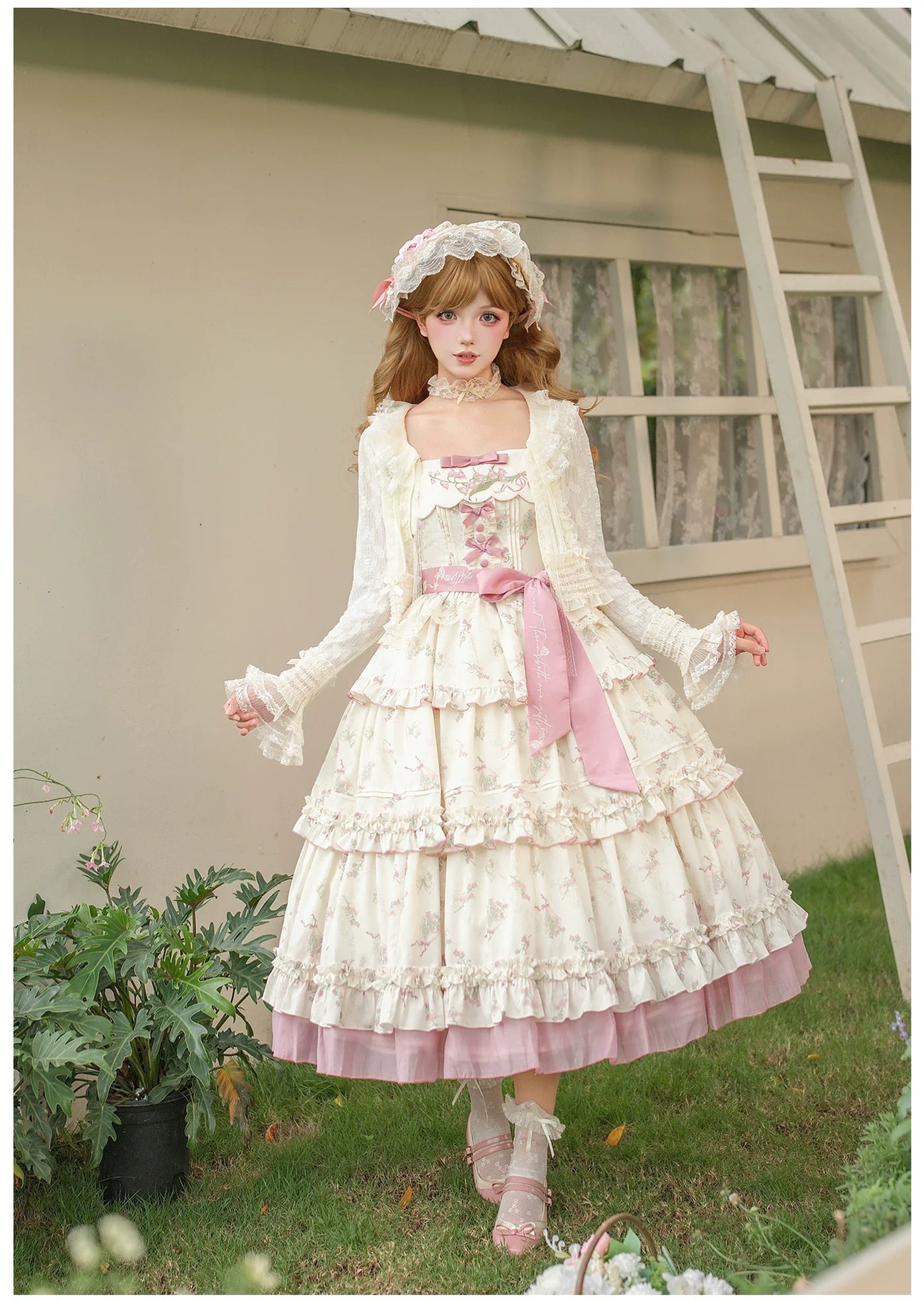 With PUJI - Fragrant Reminiscence - Classic Lolita Embroidered Collar Dress, Bellflower Print
