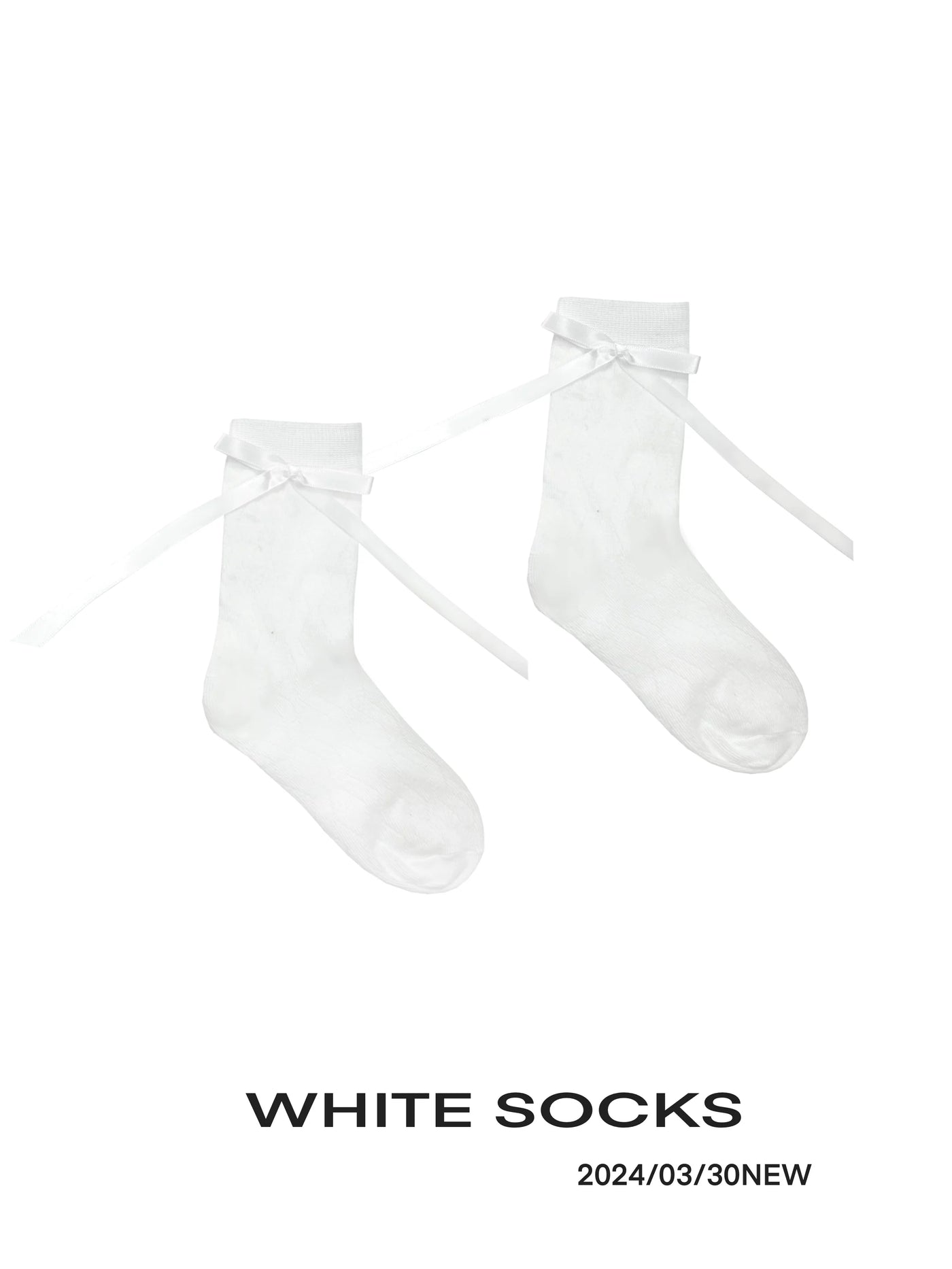 White Socks - Ballet Strap - Mid-Calf Socks with Bow Ties
