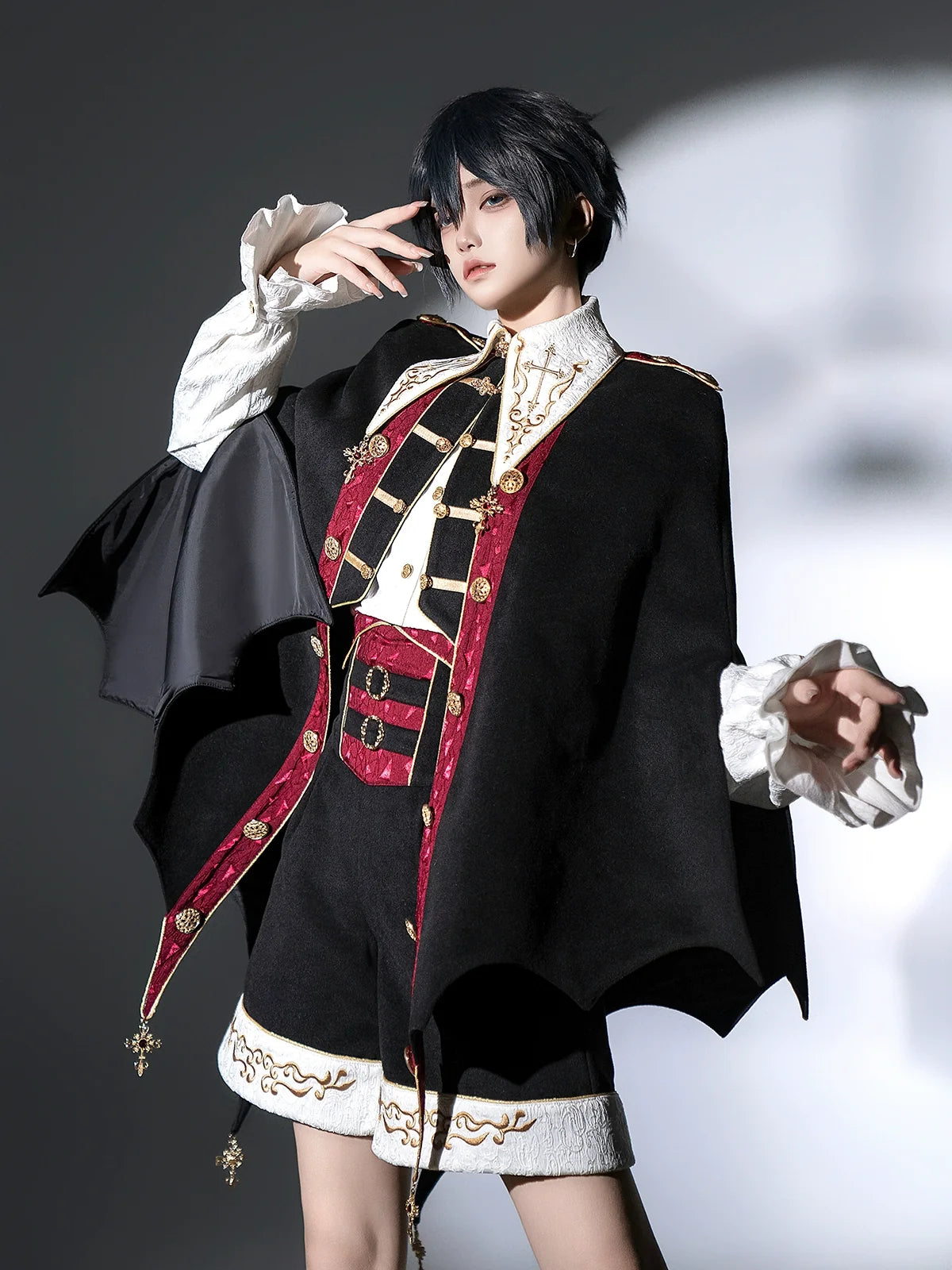 Your Princess - Vampire Youth - Ouji Lolita Bat Shaped Cape Set, Gold Embroidery & Red Accents