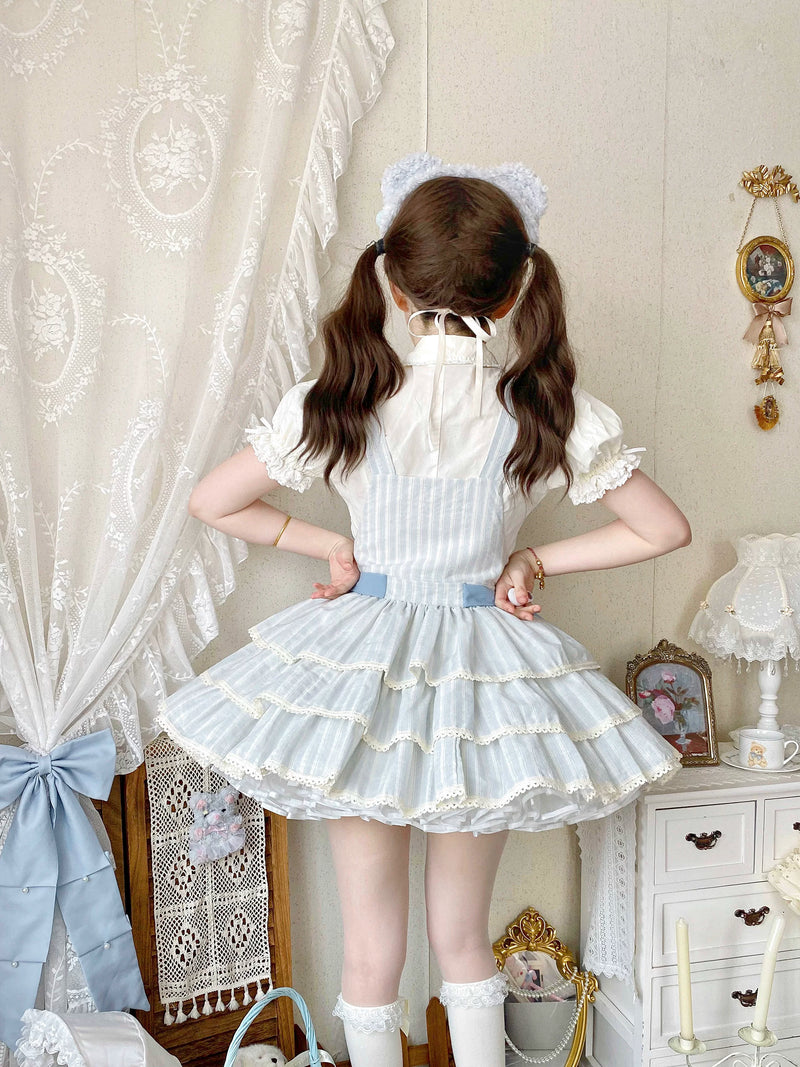 White Tea Story - Mian Mian Bing - Tiered cotton Lolita jumper skirt