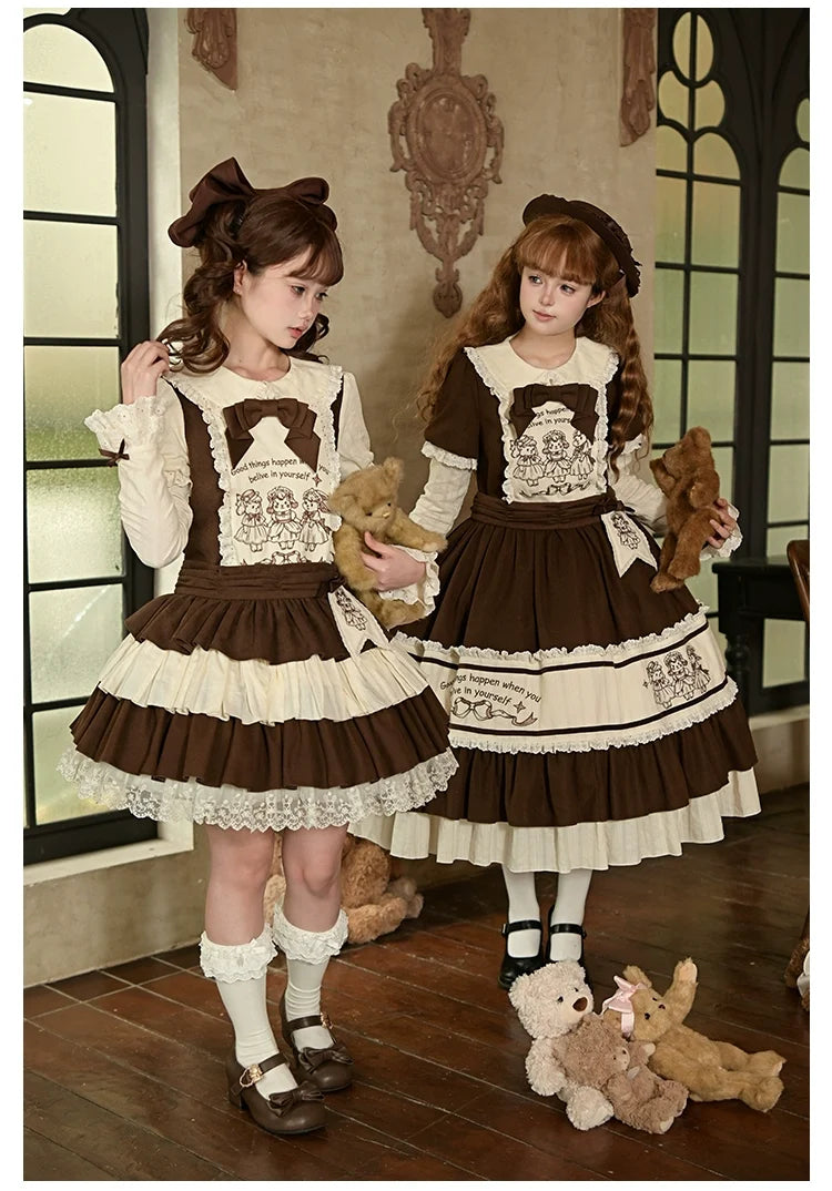 With PUJI - Sugar Frost Tale - Kawaii Lolita OP Button Closure Dress, Lamb & Bunny Embroidery