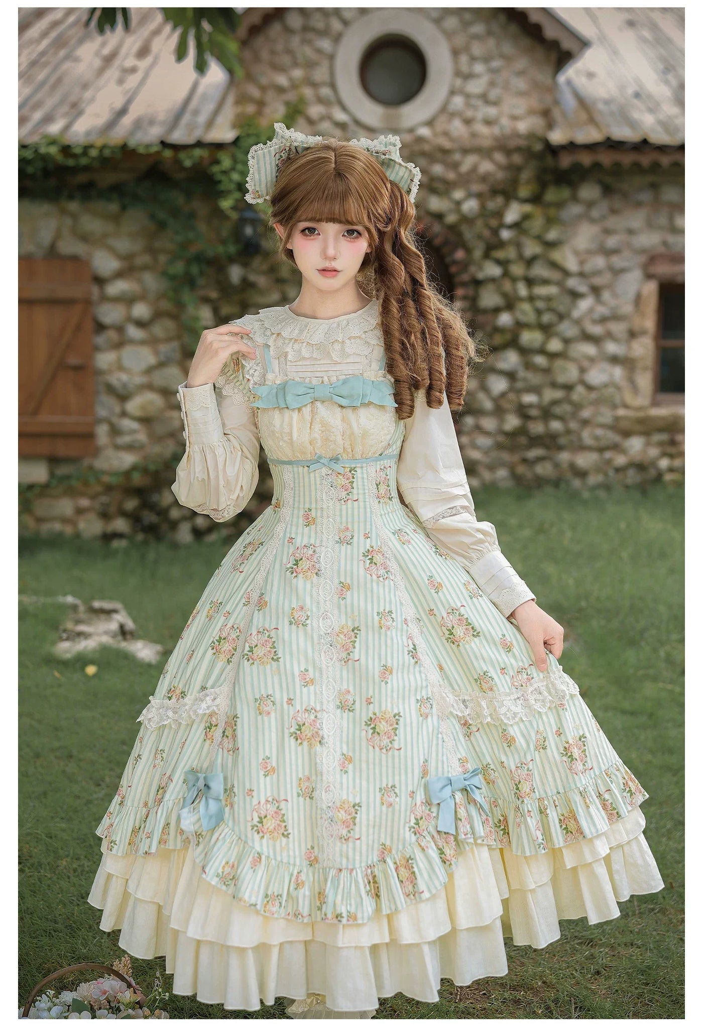 With PUJI - Meeting Austen - Cotton Classic Lolita Rose Printed OP Dress