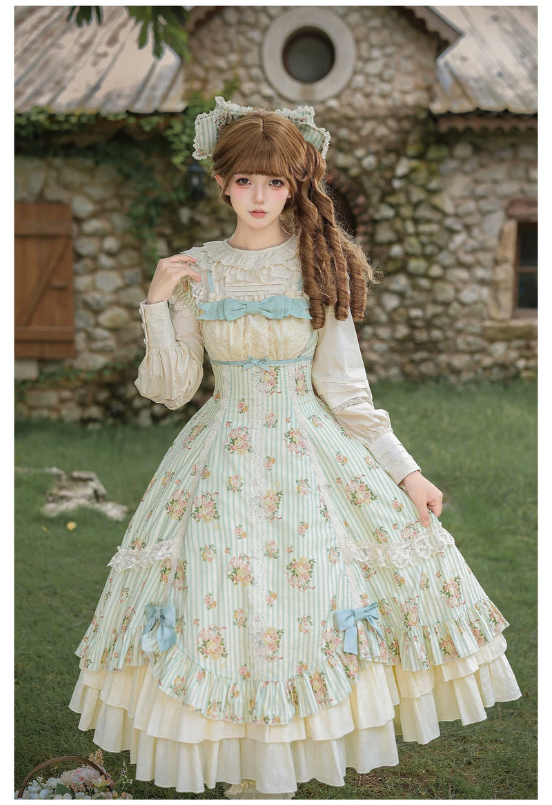 With PUJI - Meeting Austen - Cotton Classic Lolita Rose Printed OP Dress