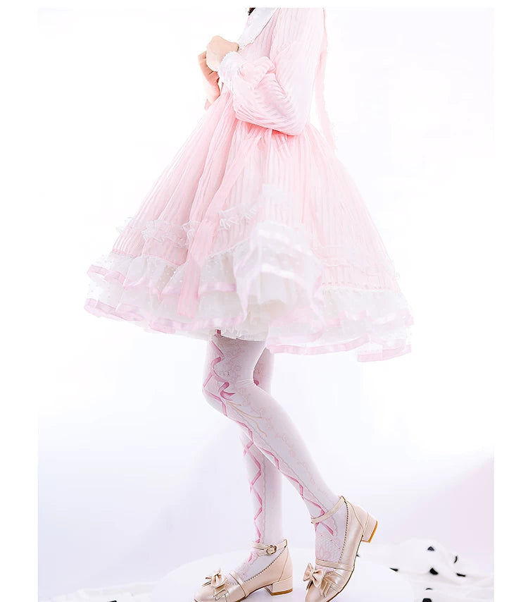 roji roji - Love and Vows - 120D Velvet Ribbon-Lattice Tights