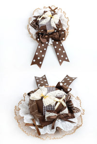 Lightbound Narrative - Chocolate Dot Bear-Ear - Headwear with Lace and Polka-Dot Bows - B024-1 Hat