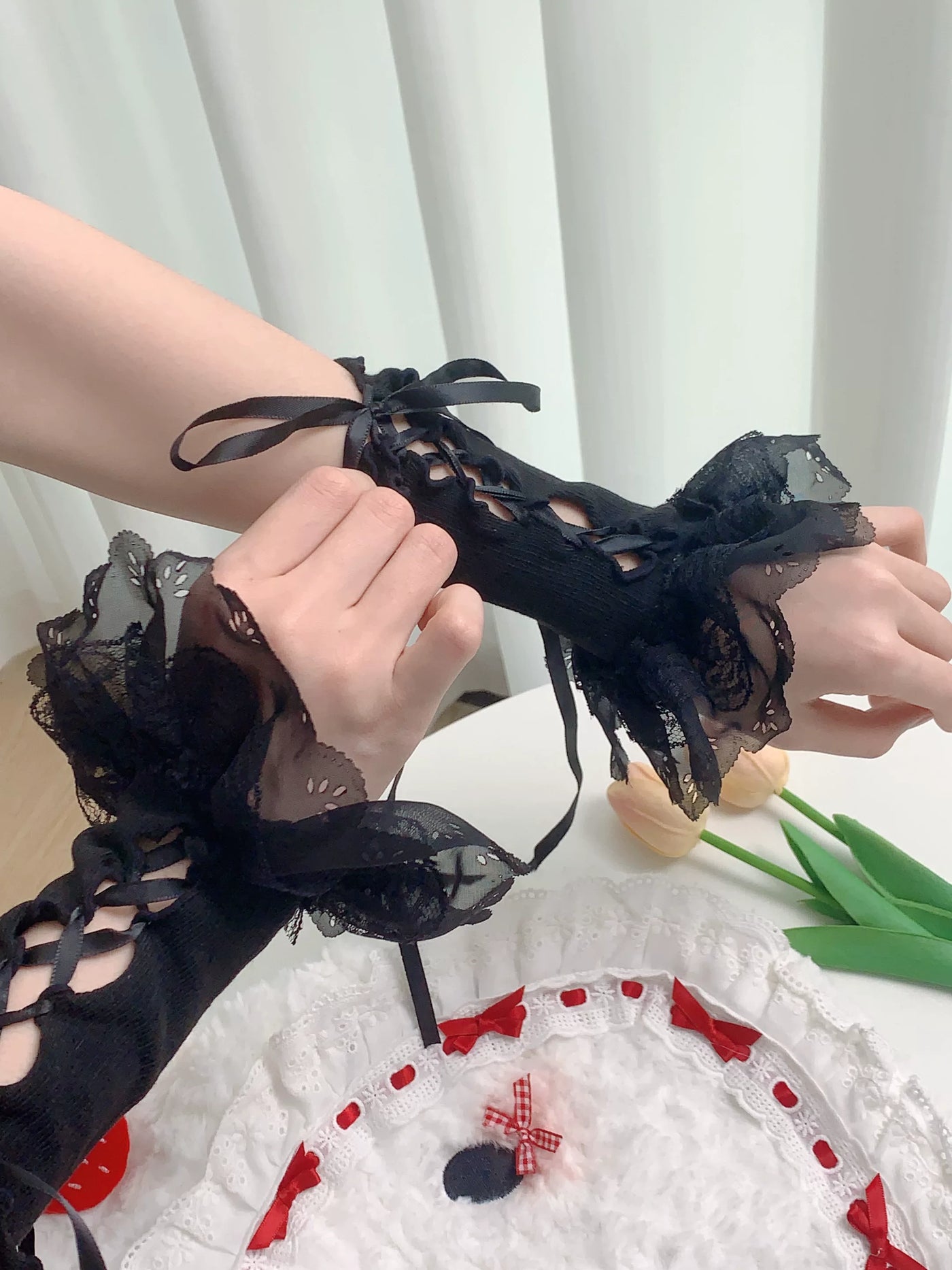 Fantasy Doll - Dreamy Doll Lace - Lace Sleeve Covers and Hand Sleeves with Ribbon Ties