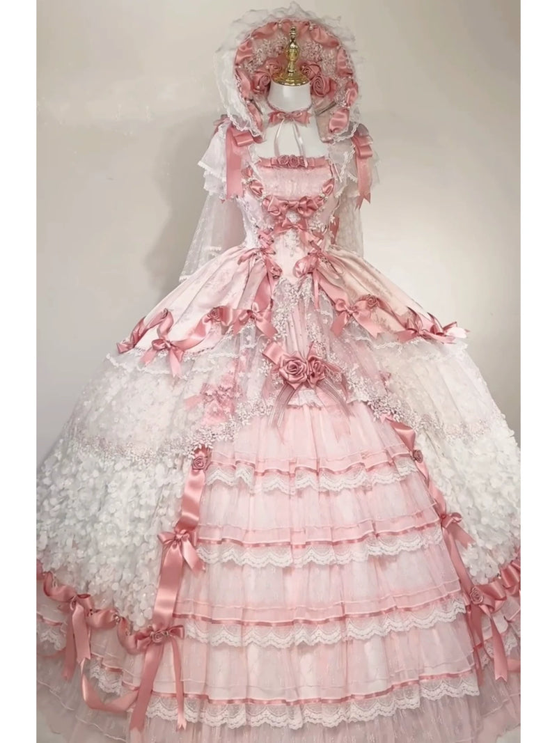 Emoji Dream - Sweet Lolita Formal Gown - Pink tiered lace Sweet
