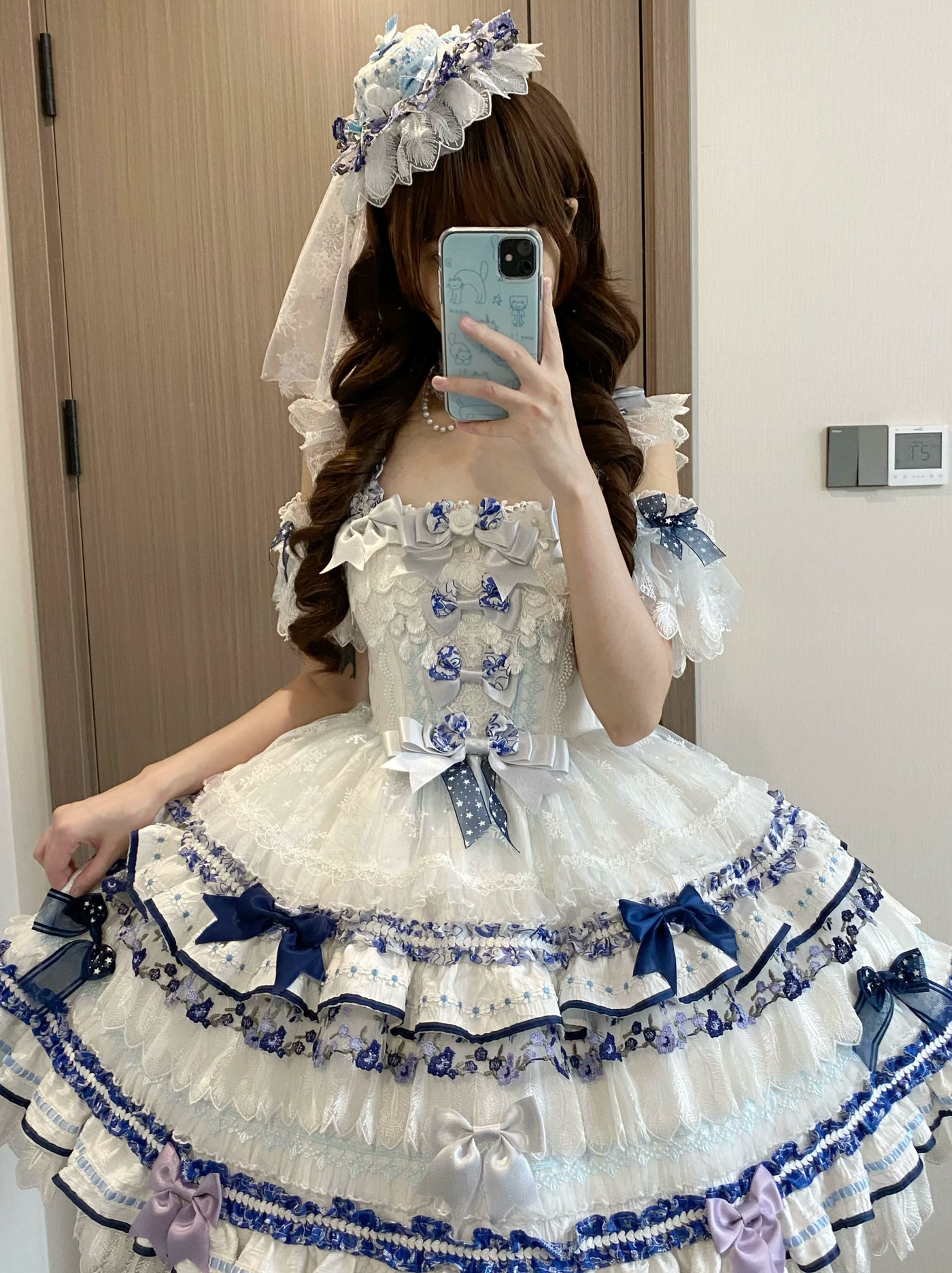 Alice - Snow Country Blue Glaze - OP Dress with Porcelain-Inspired Floral Trim