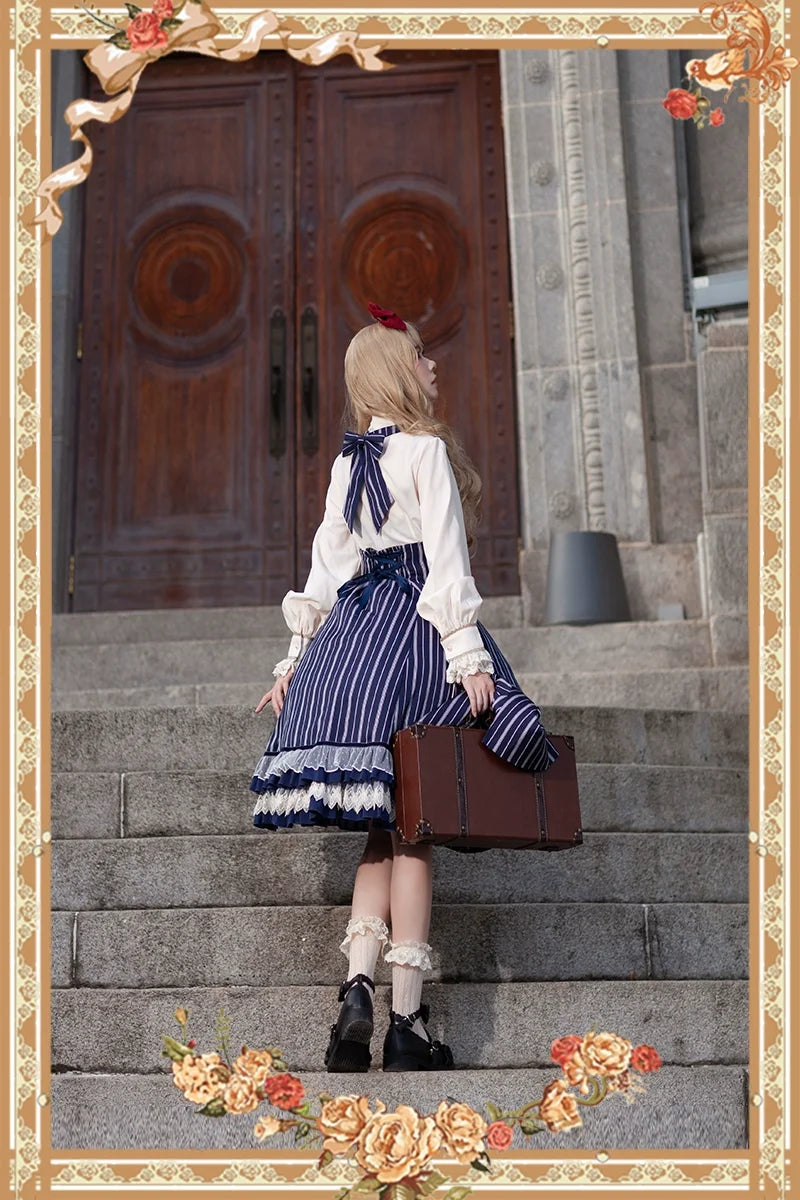 Infanta - Elegant Lolita Stripe High-waist - Jumper Dress Set and Cape SK Skirt