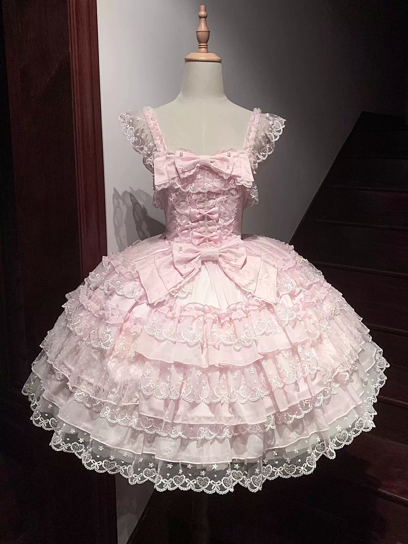 Sugar Girl - Love Overture - Sweet Lolita JSK Dress, Tiered Ruffles and Heart Lace