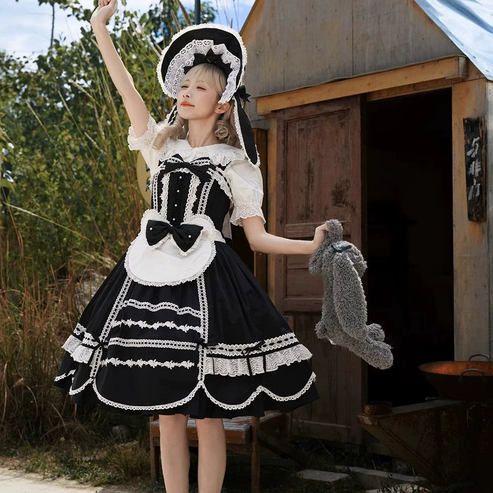 Miss Point - Vintage Petal Rabbit - Old School Lolita Headdress Suit With Bunny Ear