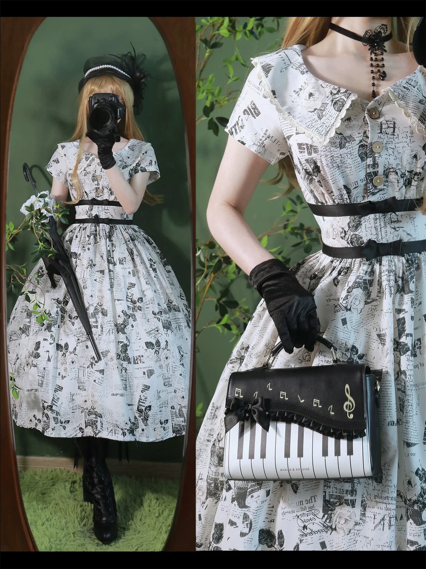 Forest Wardrobe - Forest Holiday - Vintage Classic Lolita Newspaper Printed OP Dress