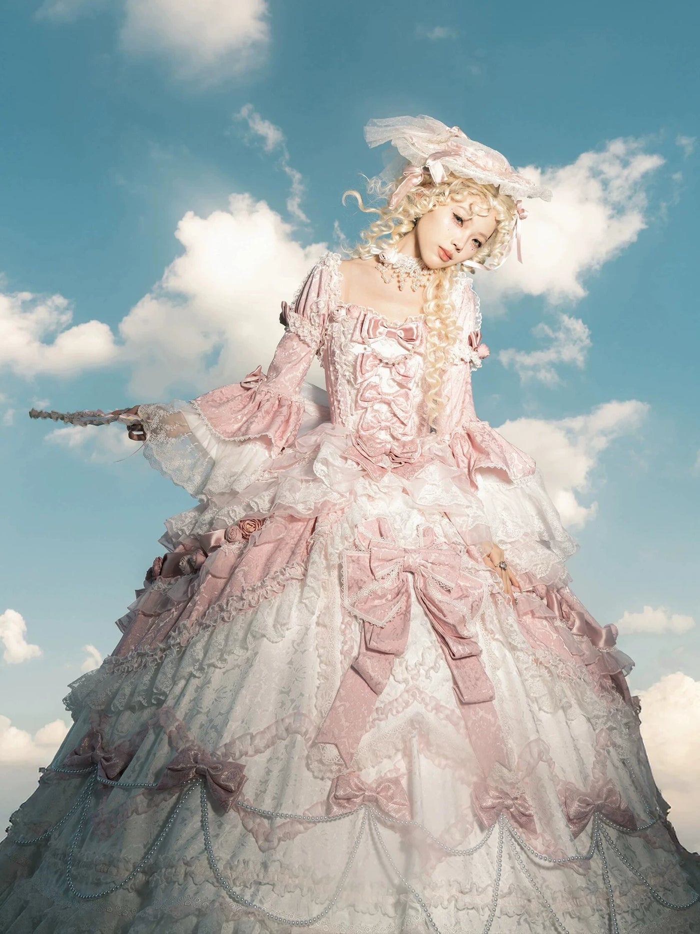 Emoji Dream sweet lolita pink floor-length one-piece dress with detachable sleeves