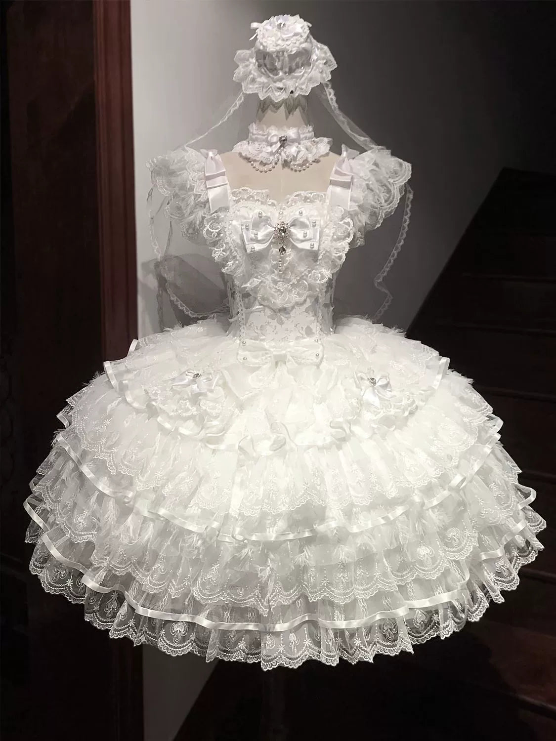 Hanguliang - Feather Ballad - Bridal Sweet JSK Dress with Layered Lace Ruffles - option image