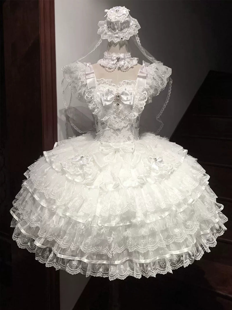 Hanguliang - Feather Ballad - Bridal Sweet JSK Dress with Layered Lace Ruffles - option image