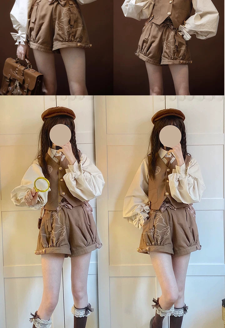 Baozi Pig - Detective Goose - Blouse, Vest and Shorts Options with a Cream Collar