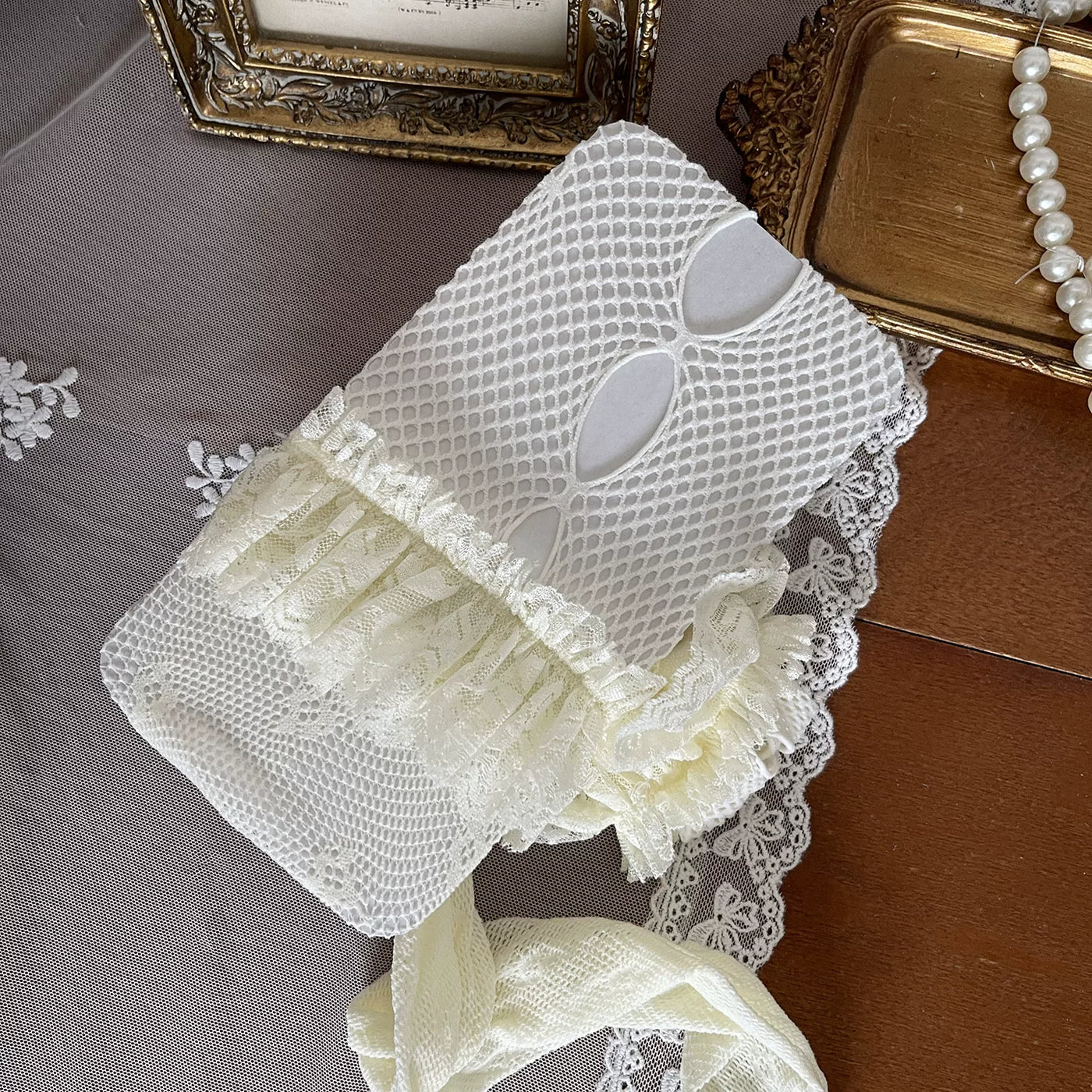 Sock Noble - Cream Cutout - Tights or lace stocking covers with wide lace trim