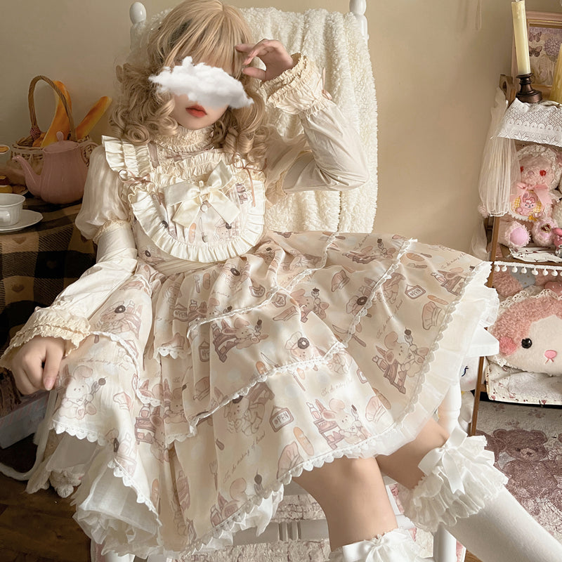 Niu Niu - Plus Size Lolita Jumper Dress - Beige Sweet Short Sleeve JSK Dress